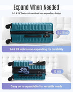 LIGHT FLIGHT Luggage Sets, 3 Piece Durable Suitcase Set with Spinner Wheels, 3 Pcs Hard Shell Lightweight Luggage with TSA Lock, Large Checked Travel Suitcases, 20/24/28 Inch,Teal Blue