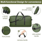 Finnhomy 120L Foldable Rolling Duffel Bag with 3 Wheels, Light Weight Travel Duffel bag with Large Loading Capacity, 32'' Rolling Duffel bag with Shoulder Strap