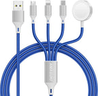Amasuki Travel Essentials,4 in 1 for Apple Watch Charger/iPhone Charger/Multi Charging Cable,Vacation RV Camping Essentials,USB C/L/Micro Portable Charger for iWatch 11-1/iPhone 17-12,Car&Gift-Blue