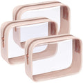 F-color TSA Approved Toiletry Bag 3 Pack Medium - Clear Makeup Bag Travel Quart Size for Women Men, Clear Cosmetic Bag Airport Airline Compliant Carry on Bag, Nude Pink