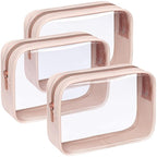 F-color TSA Approved Toiletry Bag 3 Pack Medium - Clear Makeup Bag Travel Quart Size for Women Men, Clear Cosmetic Bag Airport Airline Compliant Carry on Bag, Nude Pink