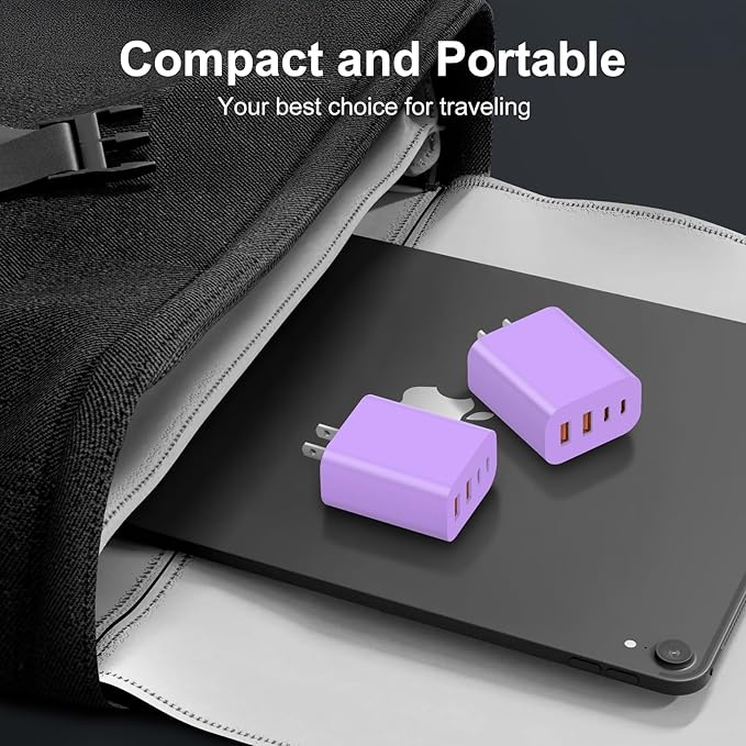 USB C Charger Block, 3-Pack 40W Wall Plug Fast Charging Block, 4-Port PD + QC Power Adapter Type C Charging Blocks Cube, Compatible with iPhone 17/16/15/14/13/12/11/Pro Max, Tablets （Purple）