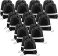 BeeGreen 20 Pieces Black Drawstring Backpacks Gym, Drawstring Sports Bags Reflective, Blank String Bag for DIY