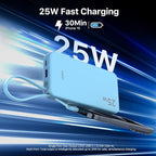 JUOVI 25W Portable Charger, 10000mah Power Bank Fast Charging with Built-in USB-C Cable, Battery Pack with LED Display, Portable Phone Charger for iPhone 17 16 15 14 Samsung S24 S23 iPad Tablets