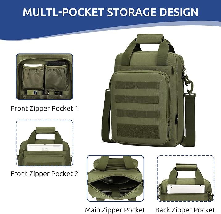 ZHIERNA Tactical Messenger Bag, Tactical Briefcase Laptop Bag Heavy Duty MOLLE Shoulder Pack Handbag for Men(Patch Included)