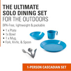 GSI Outdoors Cascadian Table Set I 6-Piece Camping, Backpacking Mess Kit, Plastic BPA Free, Plate, Bowl, Mug, Cup & Cutlery Set