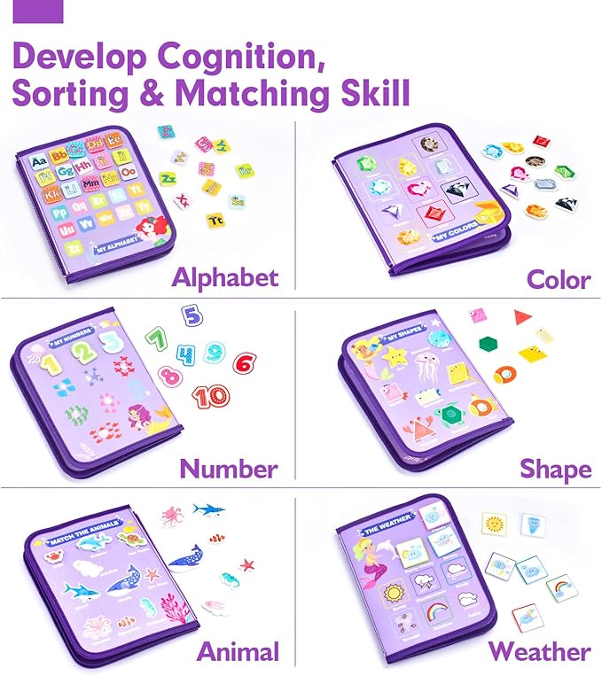 hahaland Busy Board Montessori Toys - 3 Year Old Girl Gifts Bithday Gift Ideas 3rd - 8 in 1 Preschool Learning Activities - Educational Toys Little Girls Age 3 Travel Busy Book for Airplane Car Rides