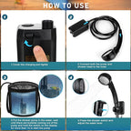 Spopal Portable Shower for Camping, Rechargeable Camping Shower with Collapsible Bucket with Handle 20L Intelligent LED Display, 4 Spray Modes, Outdoor Shower Kit for Hiking, Travel, Car, Pet 【Black】