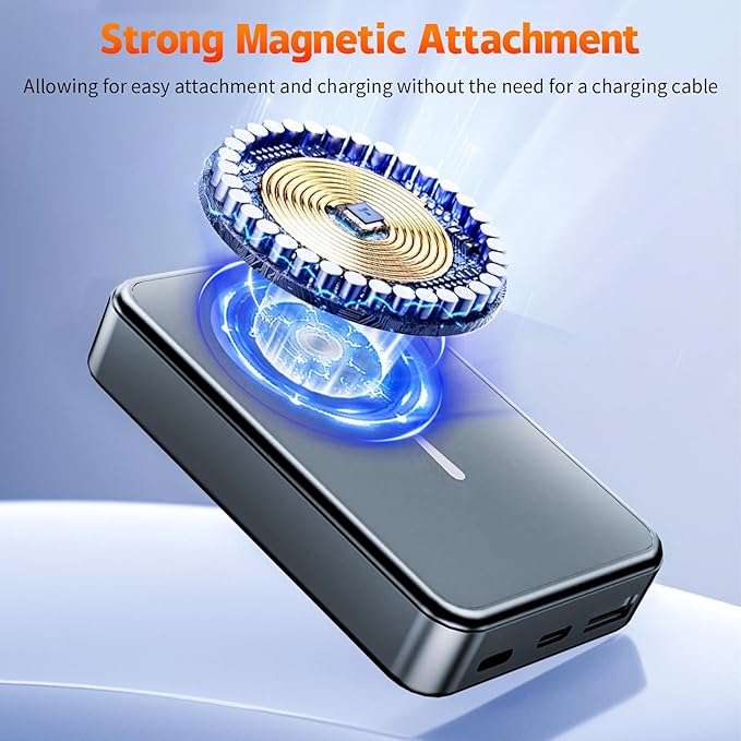 26800mAh Magnetic Power Bank, Mag-Safe Compatible Wireless Portable Charger, Aluminum Alloy, Large Capacity 20W Fast Charging USB-C, Travel Essential, for iPhone 17/16/15/14/13/12 Series, Silver Gray