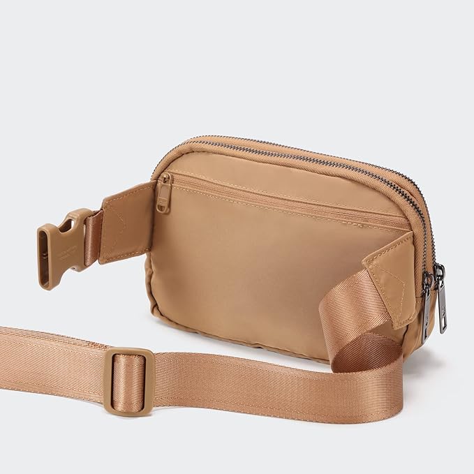 Pander Everywhere Belt Bag for Women, 5 Zipper Pockets Nylon Crossbody Fanny Pack Purse (Caramel Burnt).