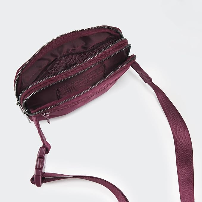 Pander Everywhere Belt Bag for Women, 5 Zipper Pockets Nylon Crossbody Fanny Pack Purse (Red Merlot)