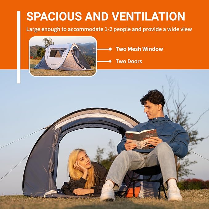 EchoSmile Pop Up Camping Tent, 2/4/6 Person Easy Setup Tent, Water Resistant Dome, Portable with Carry Bag
