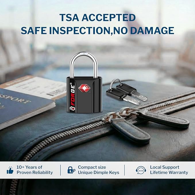 Forge OX 1'' Wide 1.8'' Tall, TSA Approved Luggage Locks: Key Locks for Travel. Ultra Secure Dimple Key Travel Locks Alloy Body. for Luggage, Backpack, Small Toolbox and More. Black 2 Pack.