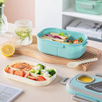 Adults Bento Lunch Box,Salad Container Large 43oz Salad Bowl, Bento-Style Tray for Toppings, 3oz Sauce Container for Dressings, and Built-In Reusable Fork