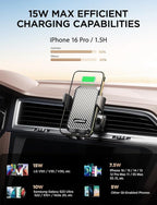 Wireless Car Charger, 15W Fast Charging Auto Clamping Car Charger Cell Phone Holder Mount Vent for iPhone 15 14 13 12 Mini Pro Max 11 XR XS X, Samsung Galaxy S23 Ultra S22 S21+ Note 20, etc