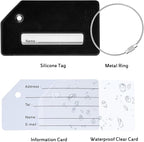 5 Pack Silicone Luggage Tag for Suitcases with Stainless Loop, TSA Approved, Privacy Protection Travel Essentials Bag Tags by Gostwo, Black