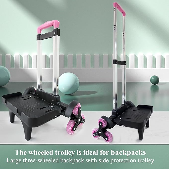 Backpack Trolley Wheeled Cart- Foldable Aluminium Alloy Hand Truck with 3 Wheels and Luggage Strap for Backpacks and Travel Luggage,Backpack Cart with Edge Guard Base,Rolling Backpack Dolly