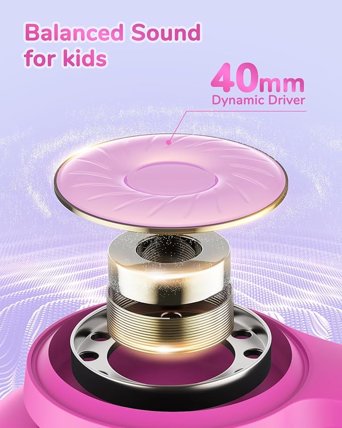 iClever BTH26 Active Noise Cancelling Headphones for Kids, 60H Play Time, Safe Volume 80dBA, Type C Fast Charging, Bluetooth5.4, Kids Bluetooth Headphones with Mic AUX Cord for iPad Airplane, Pink