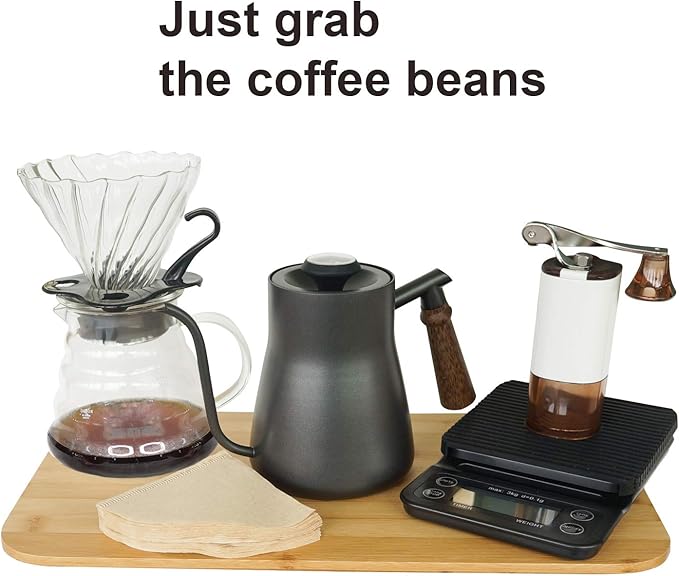 SOTECH Pour Over Coffee Maker Set Coffee Kettle Scale Server Dripping Cup Bean Grinder Filter Paper Ceramic Cup ALL in 1 Great Portable Metal Box for Traveling Excellent Coffee Gift
