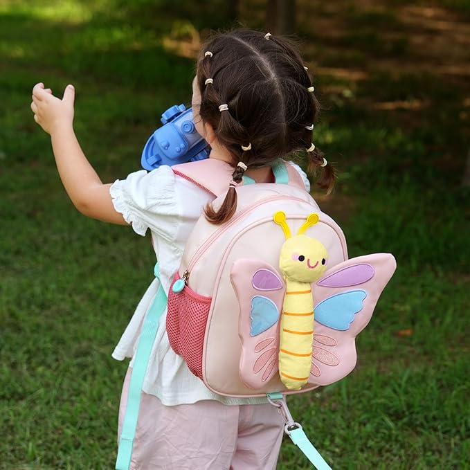 GAGAKU Kids Backpack with Leash for Girls Age 2-4, Cute 3D Butterfly Preschool Backpack, Lightweight Nylon Toddler Backpack for Kindergarten Travel School