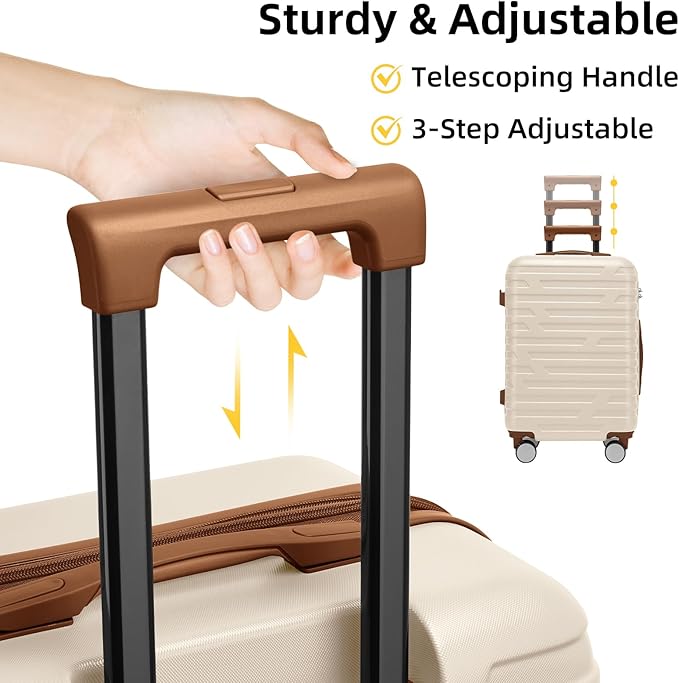 6 Piece Luggage Sets with Bags, Lightweight Expandable Checked Luggage Sets, Hardshell ABS Spinner Wheels Carry on Suitcase with TSA Lock, for Travel, Women Men (Cream Brown, 18/20/24/28inch+2bags)