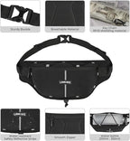 Fanny Pack for Women Men, Water-Resistant Travel Waist Pack with RFID Blocking, Wide Opening Crossbody Belt Bag for Phone, Passport, Small Hip Pack for Running, Hiking, Workout（Black）