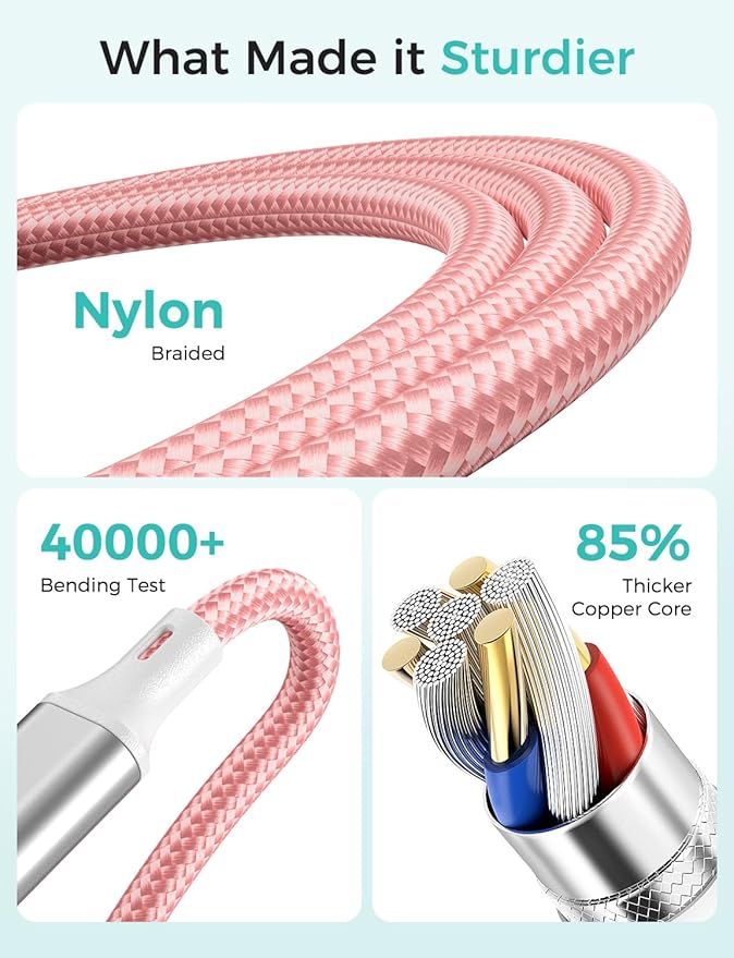 2Pack Multi Charging Cable for Apple Watch Charger 4 in 1 Travel Essentials RV Camping Essentials USB C/L/Micro Compatible with iWatch Series 11-1/iPhone 17/16/15/Android Airplane Gadgets-4FT/Pink