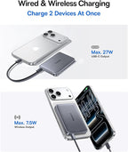 Baseus Picogo Power Bank, 0.5" Ultra Slim 10000mAh MagSafe Portable Charger, Upgraded CCC Certified 27W Fast Charging Magnetic Battery Pack, Alloy Wireless Charger for iPhone 17/16/15/14/13/12