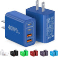 [2-Pack] 40W USB C Charger Block, 4-Port Type C Fast Charging Brick Dual PD&QC Wall Plug Adapter Power Brick for iPhone 13/14/15/16/17/Pro/Pro Max/Plus/iPad/Airpods/iwatch/Samsung Galaxy (Blue)