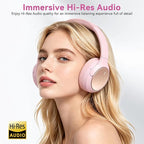 Hybrid ANC Wireless Over-Ear Headphones, 100H Playtime, Hi-Res Audio, Bluetooth 6.0, Multi-Mode Noise Cancellation, Comfort Fit, iOS & Android Compatible, Foldable Design, Travel-Friendly (Pink)