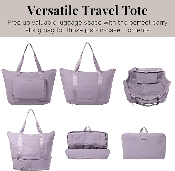 Baggallini Carryall Expandable Lightweight Travel Tote 22" Packable Folding Compact Nylon Washable Weekender w/Luggage Sleeve