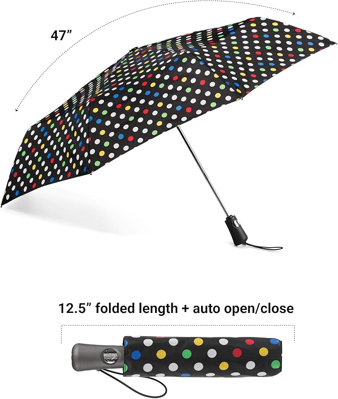 totes Portable Umbrella for Travel – Compact for Car, Backpack and Purse – Windproof, Strong, UV Sun Protection, Water-Repellant, Foldable On-the-Go Umbrella with Auto Open/Close