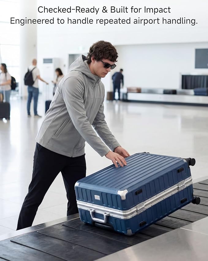 LUGGEX Checked Suitcase with Spinner Wheels, 8010S Aluminum Frame Zipperless Polycarbonate Hard Shell Suitcase (ZX-Core, Silver, 28 Inch)