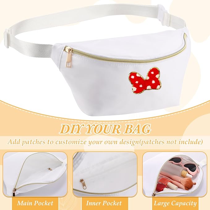 Amylove 9 Pieces Fanny Packs Nylon Waist Bag Zipper Travel Running Bag with Adjustable Strap for Women Men(Nylon,White)
