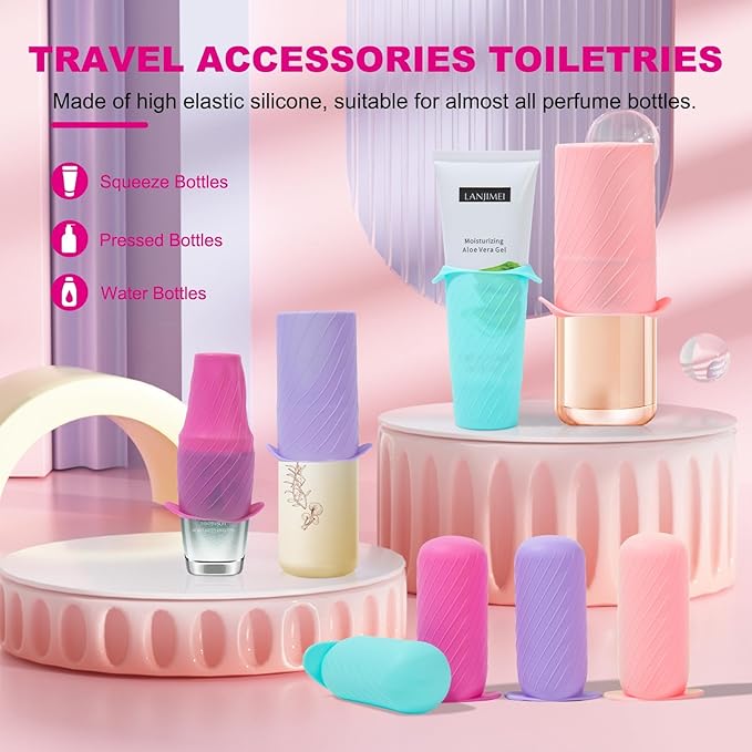 Mrsdry Bottle Covers for Travel, Leak Proofing, Travel Size Container Silicone toiletry sleeves, Leak Locks Travel Accessories for Shampoo Wash Body Bottles and other beauty and personal care(8pcs)