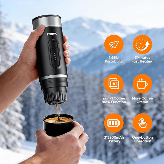 Portable Espresso Machine with Self-Heating System, 15 Bar Portable Coffee Maker Compatible with Capsules & Ground Coffee, Espresso Maker for Car, Camping & Travel