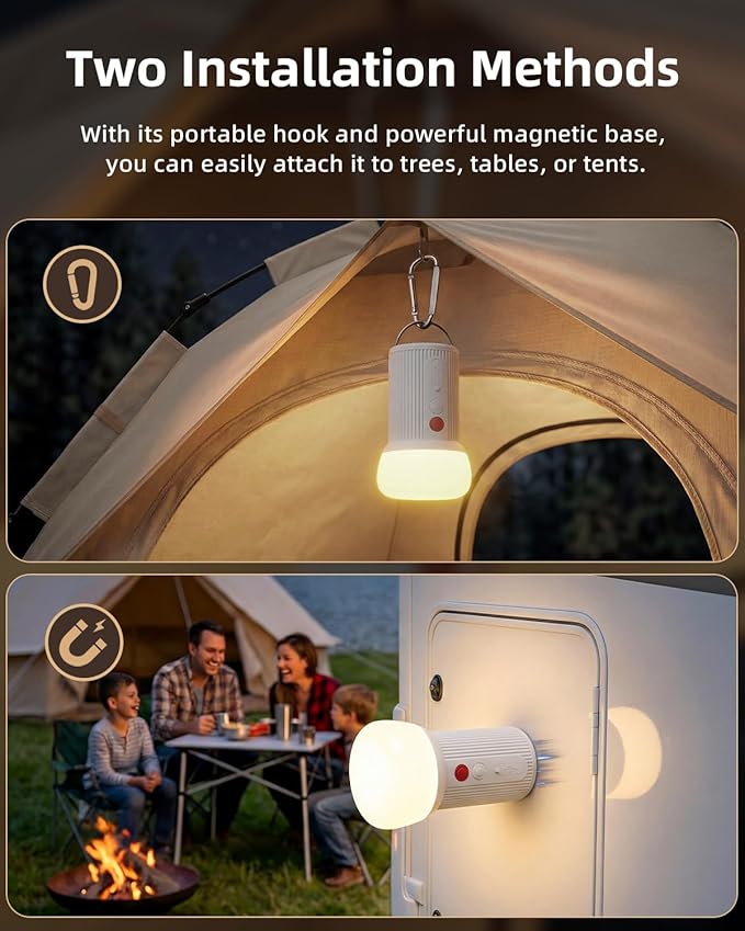 LED Rechargeable Camping Lantern with Hook - 6000mAh Emergency Outdoor Camping Lights, IPX5 Water Resistant Portable Tent Lights for Camping Hiking, Backpacking, Fishing, Outages (White)