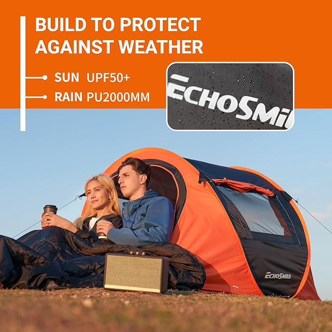 EchoSmile Pop Up Camping Tent, 2/4/6 Person Easy Setup Tent, Water Resistant Dome, Portable with Carry Bag