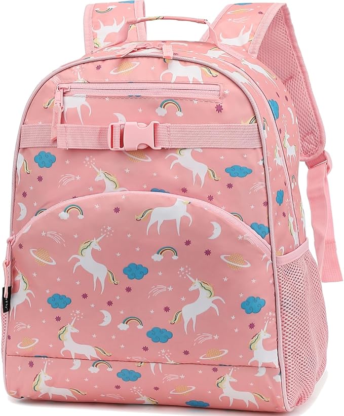 FlowFly Kids Backpack for Toddler Boys Girls, Simple Lightweight Bookbag for Daycare Kindergarten Elementary School Travel, Small Modern Bag (Medium 15'', Unicorn)