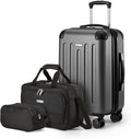 Amazon Basics 3-Piece Luggage Set with Spinner Wheels, Including 22" Expandable Hardside Carry-On Suitcase, 15-inch Tote Bag, and 10-inch Compact Travel Bag, Black