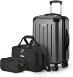 Amazon Basics 3-Piece Luggage Set with Spinner Wheels, Including 22" Expandable Hardside Carry-On Suitcase, 15-inch Tote Bag, and 10-inch Compact Travel Bag, Black