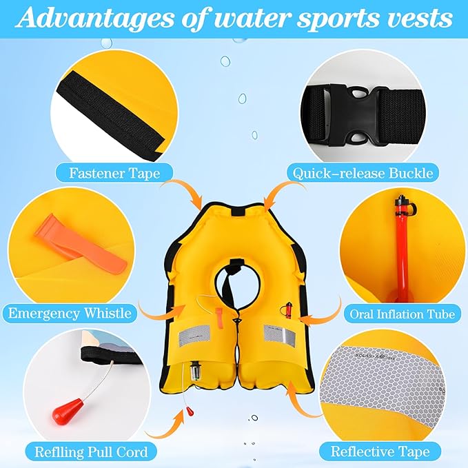 Adult Automatic Inflatable Kayak Vest PFD,Water Sports Vest for Boating Fishing Kayaking SUP Paddleboarding（fit Weight Below 330 lbs）