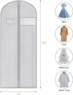 Syeeiex 60'' Dress Bags for Gowns, Set of 4 Garment Bag for Hanging Clothes, Dress Garment Bag, Dustproof and Keep Closet Tidy, Perfect for Suit Evening Dresses Fur Coat Long Dress Gown(Grey Arrow)
