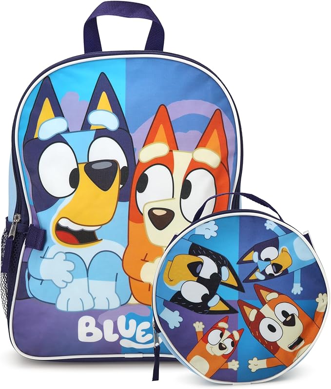 Fast Forward Bluey Kids Backpack and Lunch Box Set - 2 Piece 15 Inch School Backpack With Detachable Lunch Bag Set, Size One Size, Bluey Blue Round Lunch