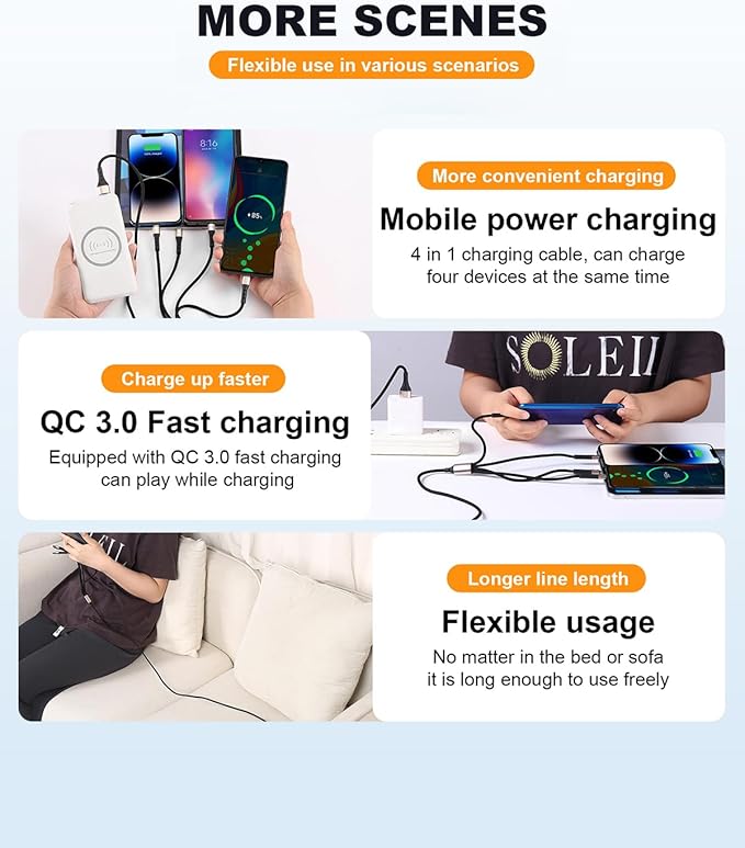 SIQIWO Multi USB C Cable Fast Charging, [4FT/2 Pack] QC 3.0(3A) USB C Splitter Cable, 4 in 1 Charger Cord with 4 Type C Ports, for iPhone 17/16/15 Series, iPad Air/Pro, Samsung Galaxy S25, Pixel, PS5