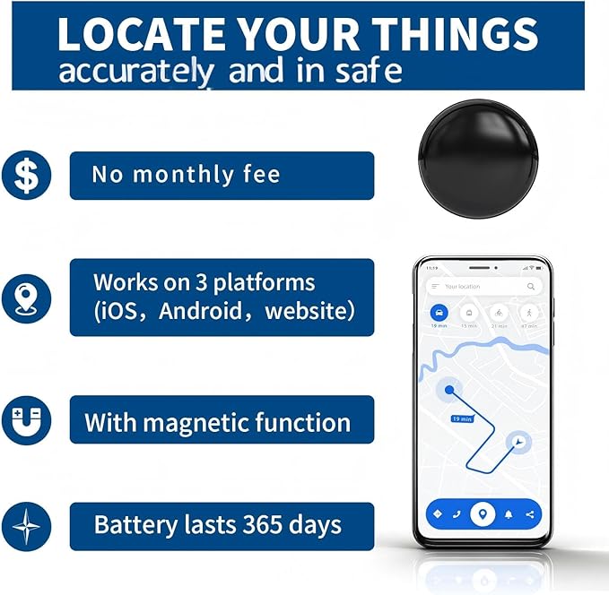 Mini GPS Tracker for Vehicles - No Monthly Fee Car Tracker with Anti-Loss, Location History & Long Battery Life, Compatible with Android ﻿ ﻿ (Black)