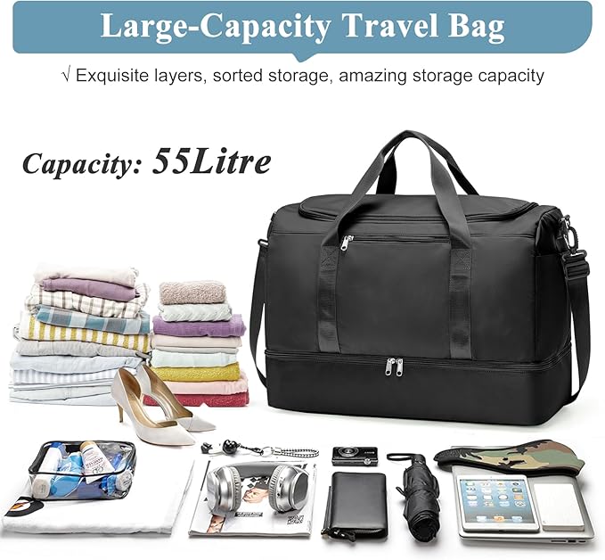 Extra Large Travel Duffle Bag,Carry on Overnight Weekend Bag with Shoes Compartment,Weekender Bags for Women for Travel Business Trips Sport Hospital