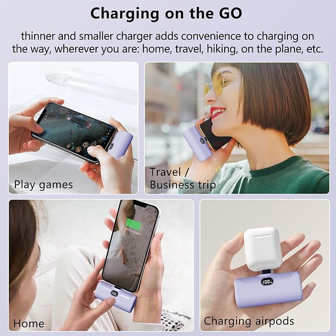 LUCKYDUO Mini Portable Charger for iPhone,5000mAh Ultra Compact Small Power Bank Built-in Phone Holder and LED Light,LCD Display Battery Pack for Travel,Compatible with 14/13/12/11/XR/SE/8/7 Pro Max