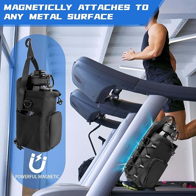 Magnetic Gym Bag for Men and Women, 60 OZ Magnetic Water Bottle Holder for Gym, Small Gym Bag, Gym Gifts for Women and Men (Black)