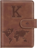 Passport Holder Wallet Cover Personalized Letter A-Z Travel Wallet RFID Blocking Passport Cover Wallet Case for Travel Passport Book Holders for Women and Men, Brown-K
